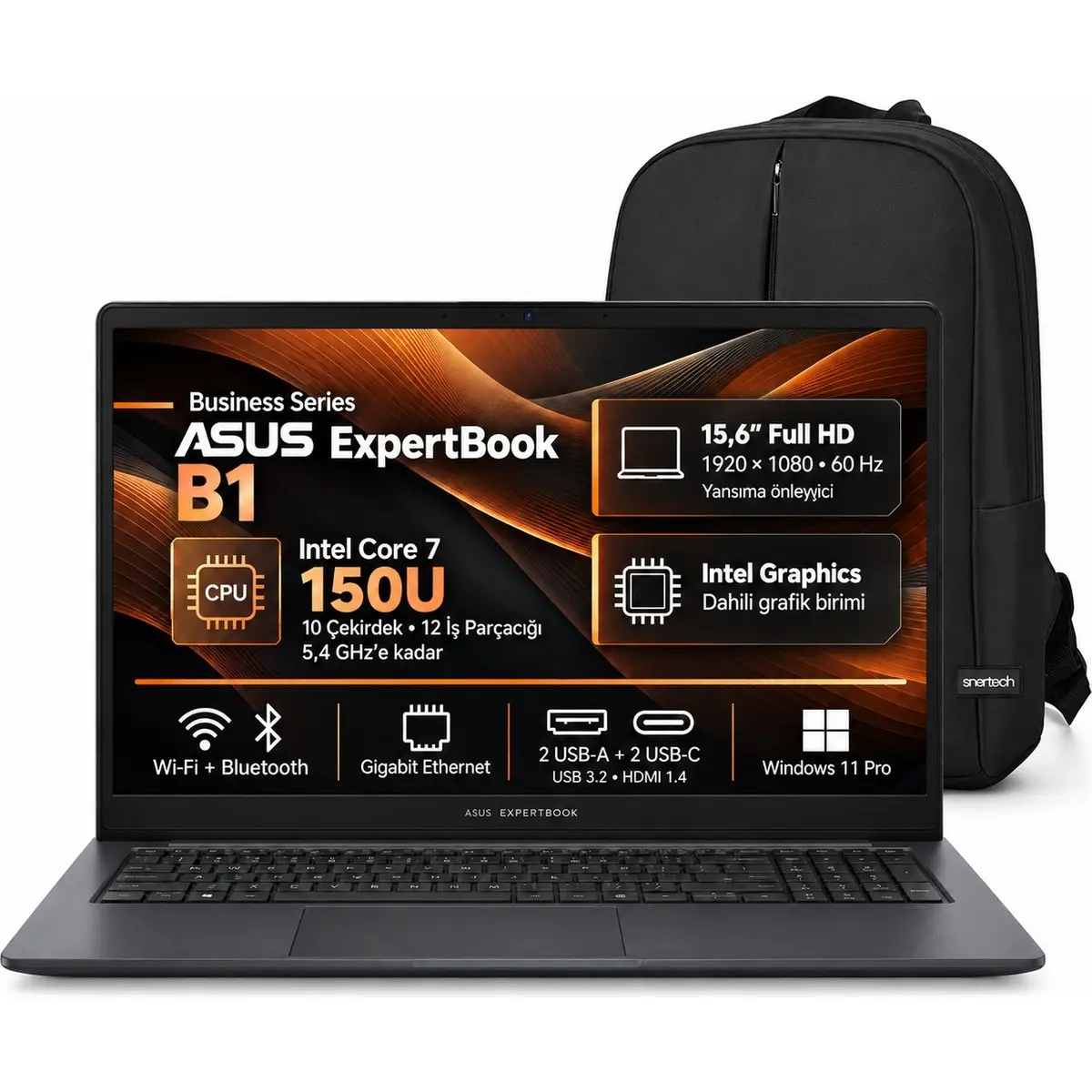 Expertbook B1 B1503CVA Core 7-150U 24GB 1tb SSD 15.6" Windows 11 Pro Taşınabilir Bilgisayar + Snertech Çanta C78G512B4D S6