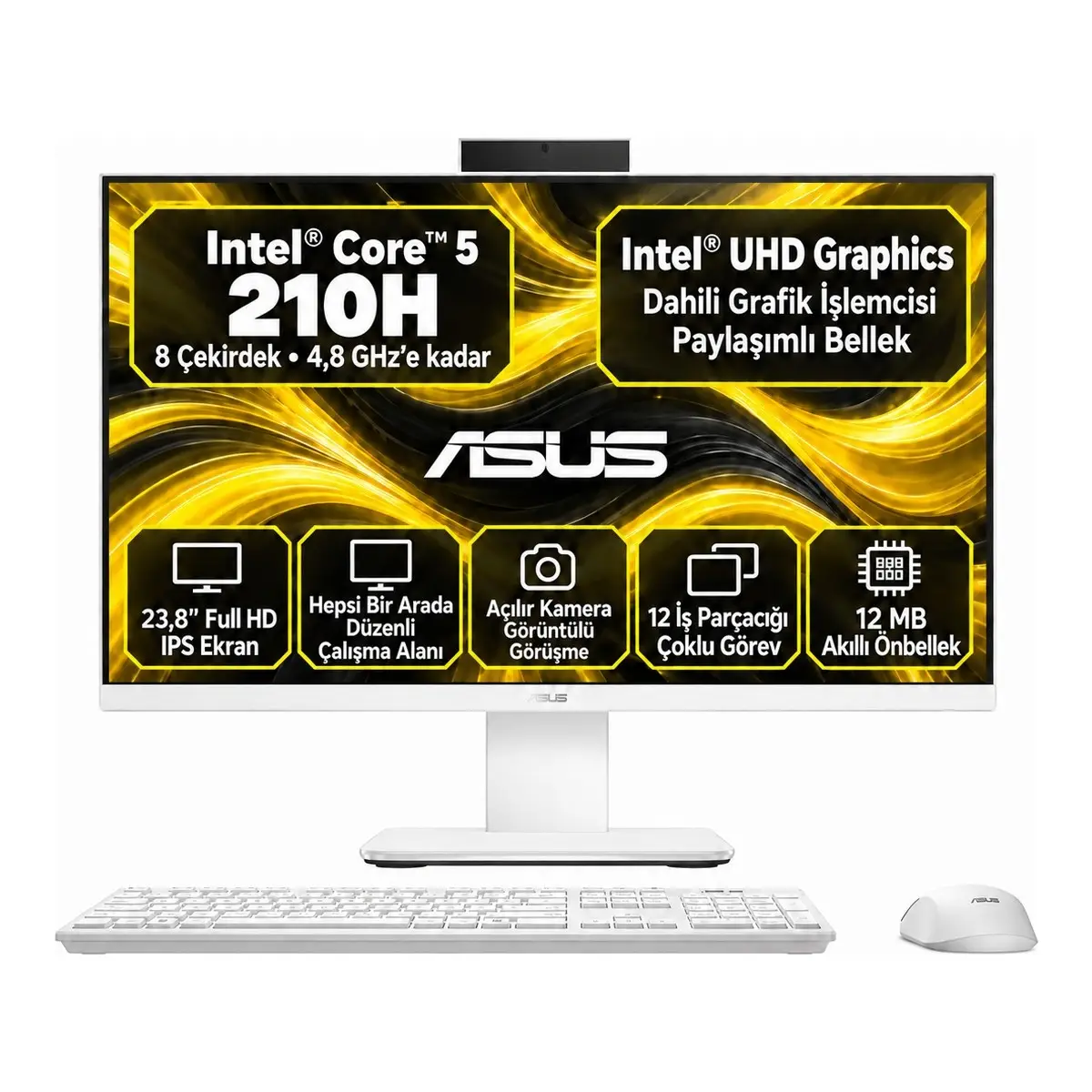 Asus V440VAK-C58512W0D S9 Intel Core 5 210H 64GB Ram 2TB SSD 23,8" Windows 11 Pro Beyaz All In One Masaüstü Bilgisayar