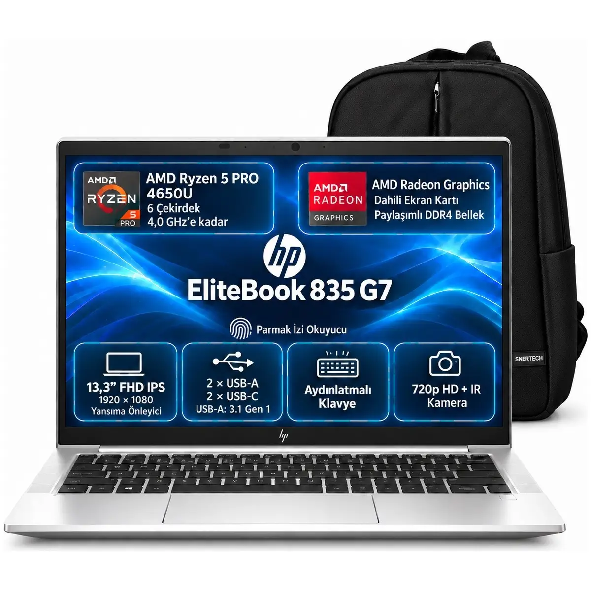 HP EliteBook 835 G7 1G6X9AW S2 AMD Ryzen™ 5 PRO 4650U 16GB RAM 1TB SSD 13,3'' FHD Windows 11 Pro + Snertech Çanta
