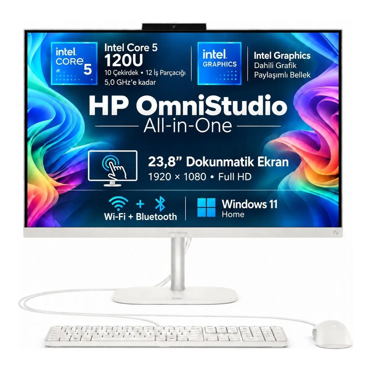 HP Omnistudio 24-CU0016NT Intel Core 5 120U 32GB 2TB SSD 23.8 Inç Dokunmatik Full Hd Windows 11 Home Beyaz All In One D62KTEA S7 Snertech