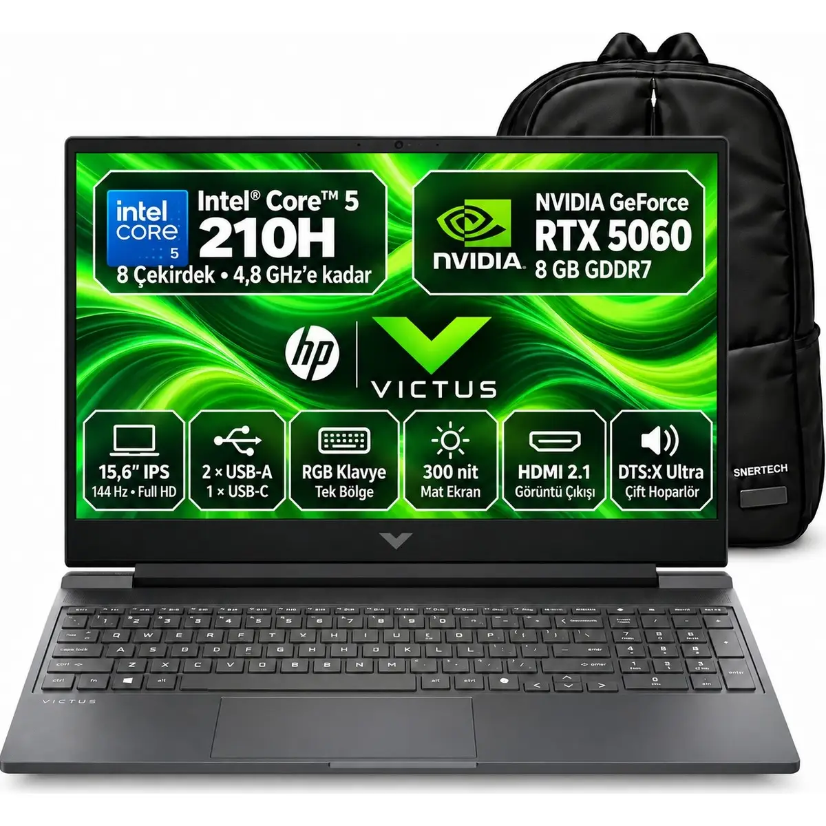 HP Victus Gaming C21SGEA S6 Intel Core 5 210H 32GB 1TB SSD RTX5060 Windows 11 Pro 15.6" FHD Taşınabilir Bilgisayar + Snertech Çanta