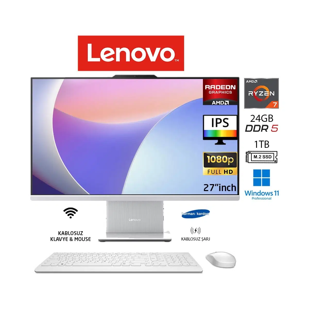 ıdeacentre 27ARR9 Aıo Ryzen7 7735HS 24GB 1tb SSD Bulut Gri W11PRO 27" Fhd All In One Bilgisayar Duddı