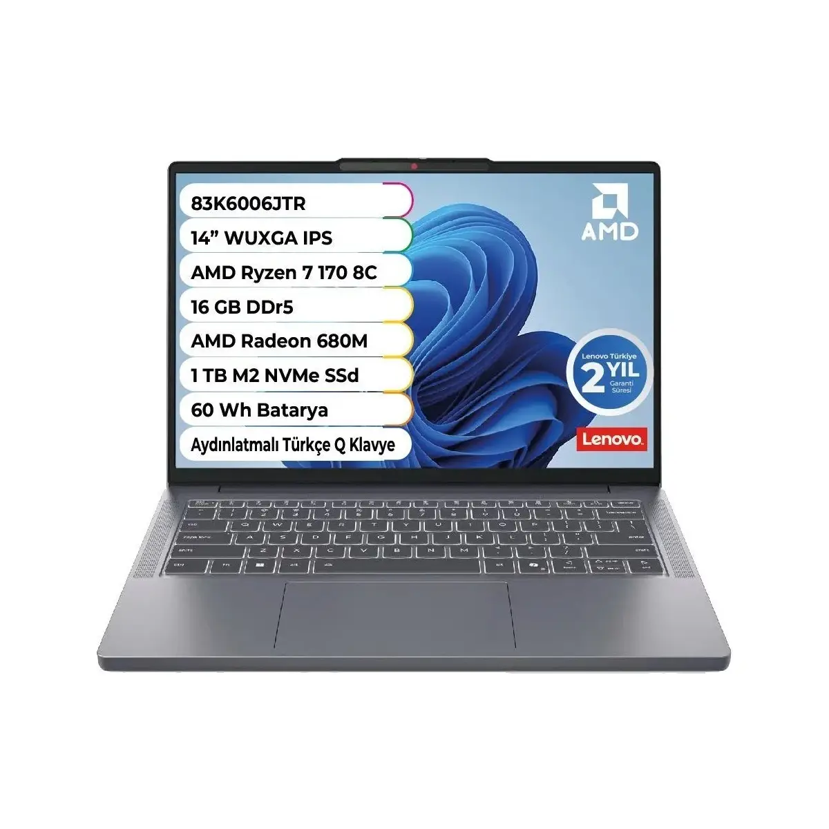 Ideapad Slim 3 Amd Ryzen 7 170 Cpu 16 GB 1 Tb Amd Radeon 680 M Freedos 14 Inç 83K6006JTR