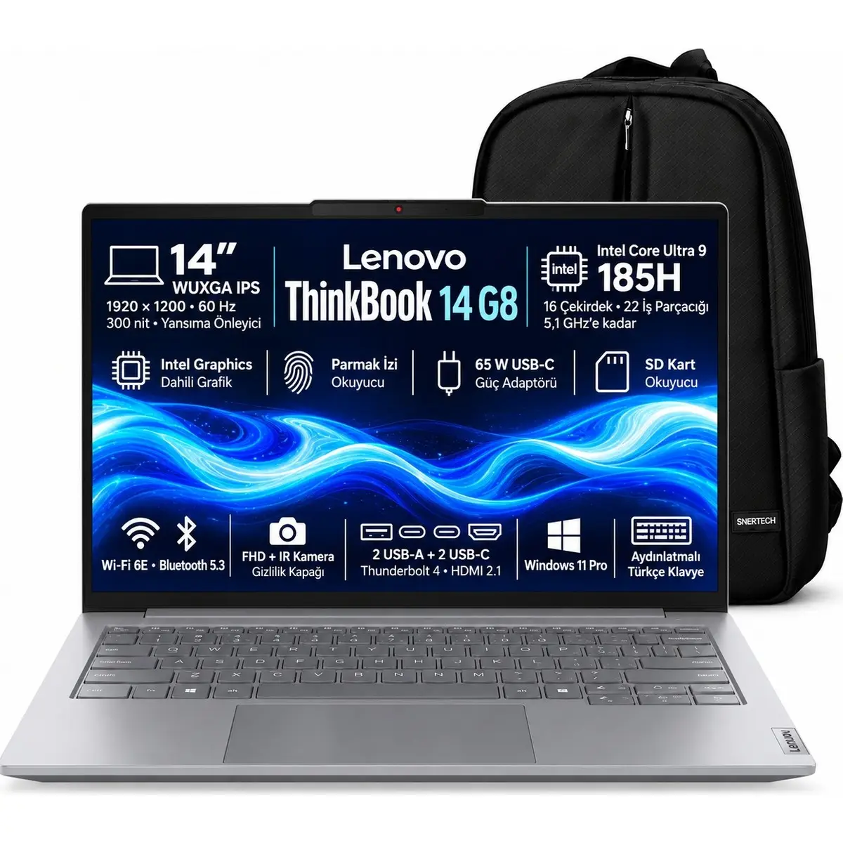 Lenovo ThinkBook 14 G8 IAL Intel Core Ultra 9 185H 32GB RAM 512GB SSD Intel Graphics 14 İnç WUXGA IPS 60Hz Windows 11 Pro + Snertech Çanta 21SJ00PNTX S7