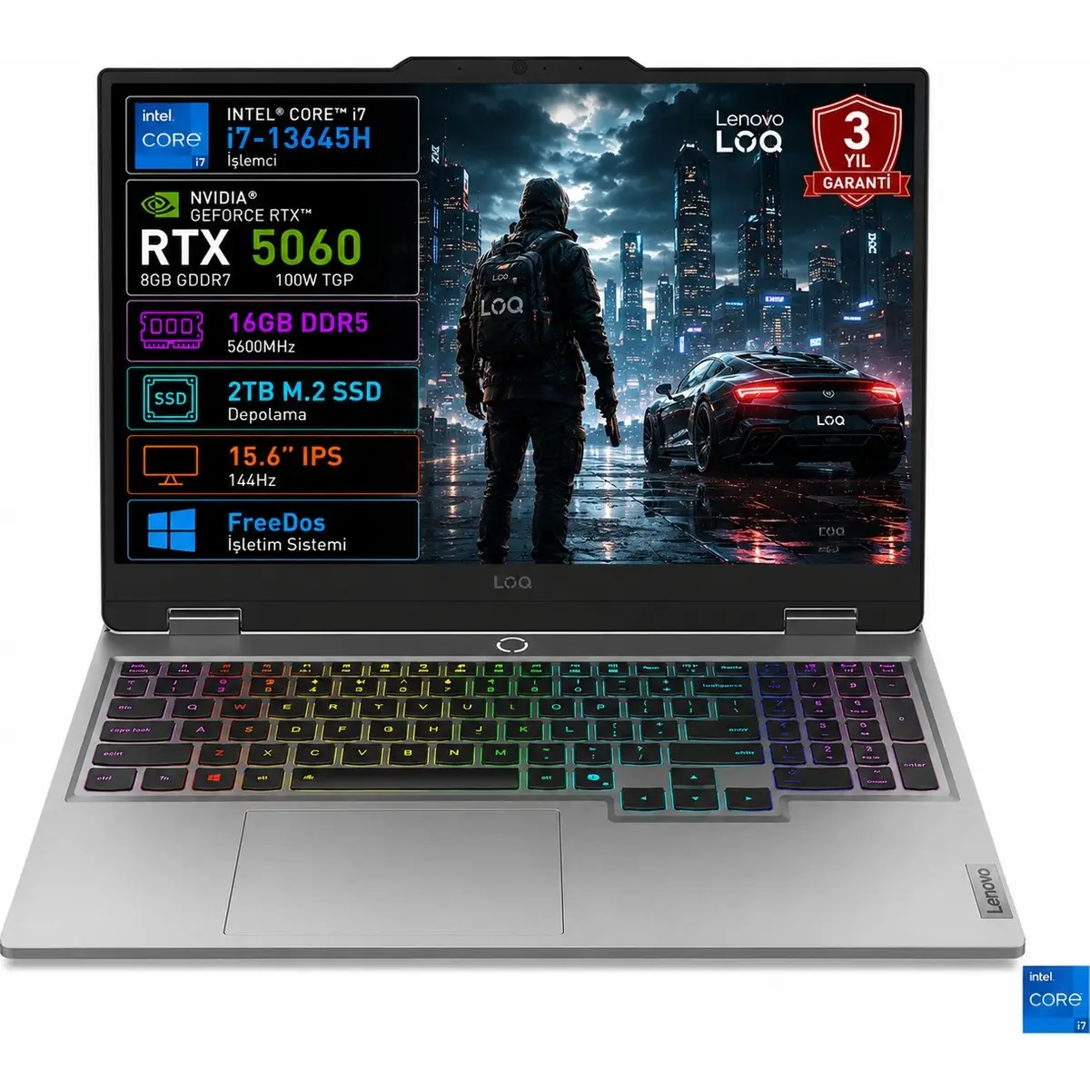Loq 15IRX10 83JE01BETR-01 I7-13645HX 16GB 2tb SSD RTX5060 8gb Tgp 100W 15.6" IPS 144Hz Freedos Taşınabilir Bilgisayar