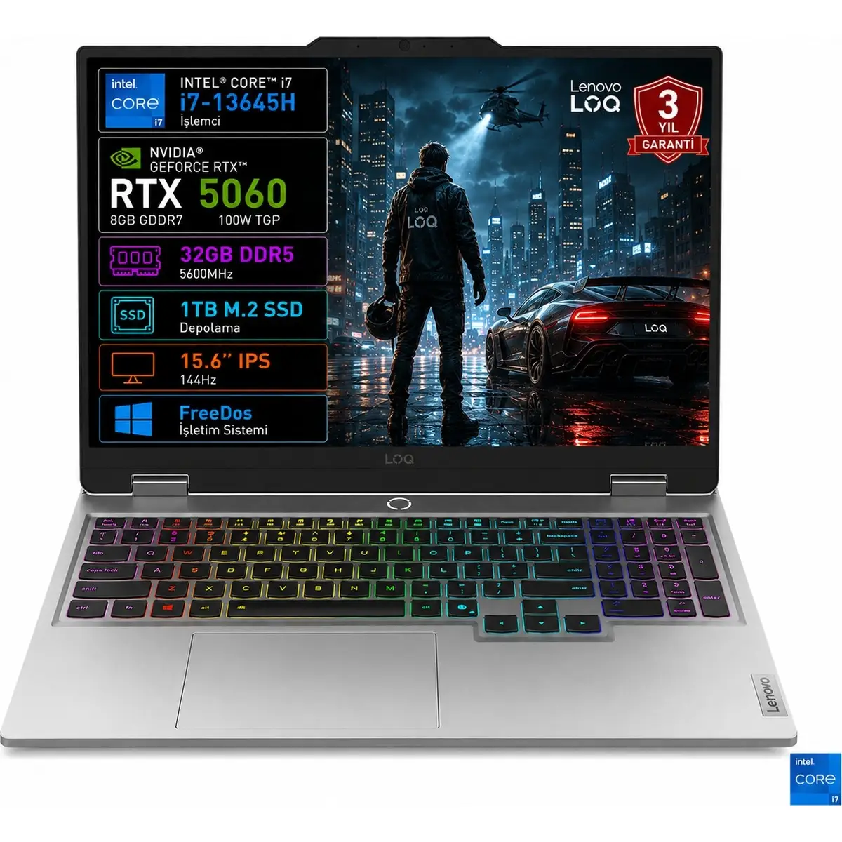 Loq 15IRX10 83JE01BETR-02 I7-13645HX 32GB 1tb SSD RTX5060 8gb Tgp 100W 15.6" IPS 144Hz Freedos Taşınabilir Bilgisayar