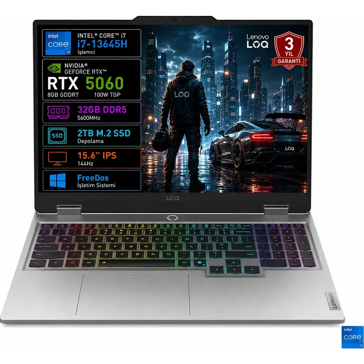 Loq 15IRX10 83JE01BETR-03 I7-13645HX 32GB 2tb SSD RTX5060 8gb Tgp 100W 15.6" IPS 144Hz Freedos Taşınabilir Bilgisayar