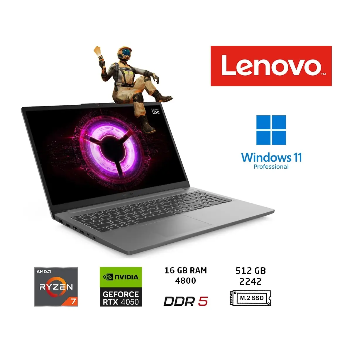 loq Amd Ryzen 7 7735HS 16GB Ram 512GB SSD RTX4050 W11 Pro 15.6 IPS 144HZ 83S0002YTR Duddı