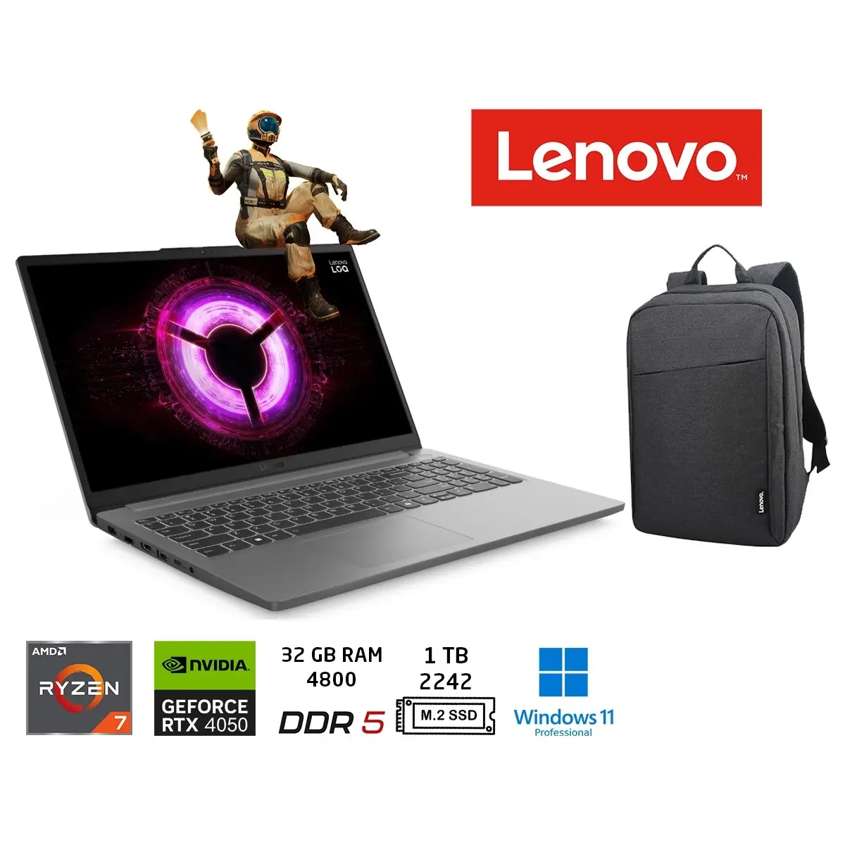 loq Amd Ryzen 7 7735HS 32GB Ram 1tb SSD RTX4050 W11 Pro 15.6 IPS 144HZ 83S0002YTR Duddı Çanta