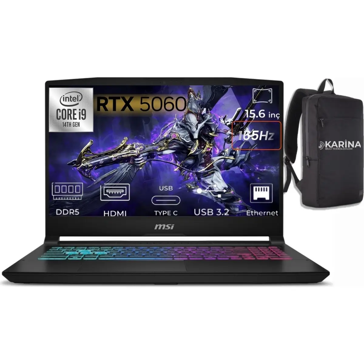 Msı Katana 15 Hx I9-14900HX B14WFK-450XTR-14 32GB 1tb RTX5060 8gb W11PRO 15.6" Qhd Gaming Laptop & B14WFK450XTRK14