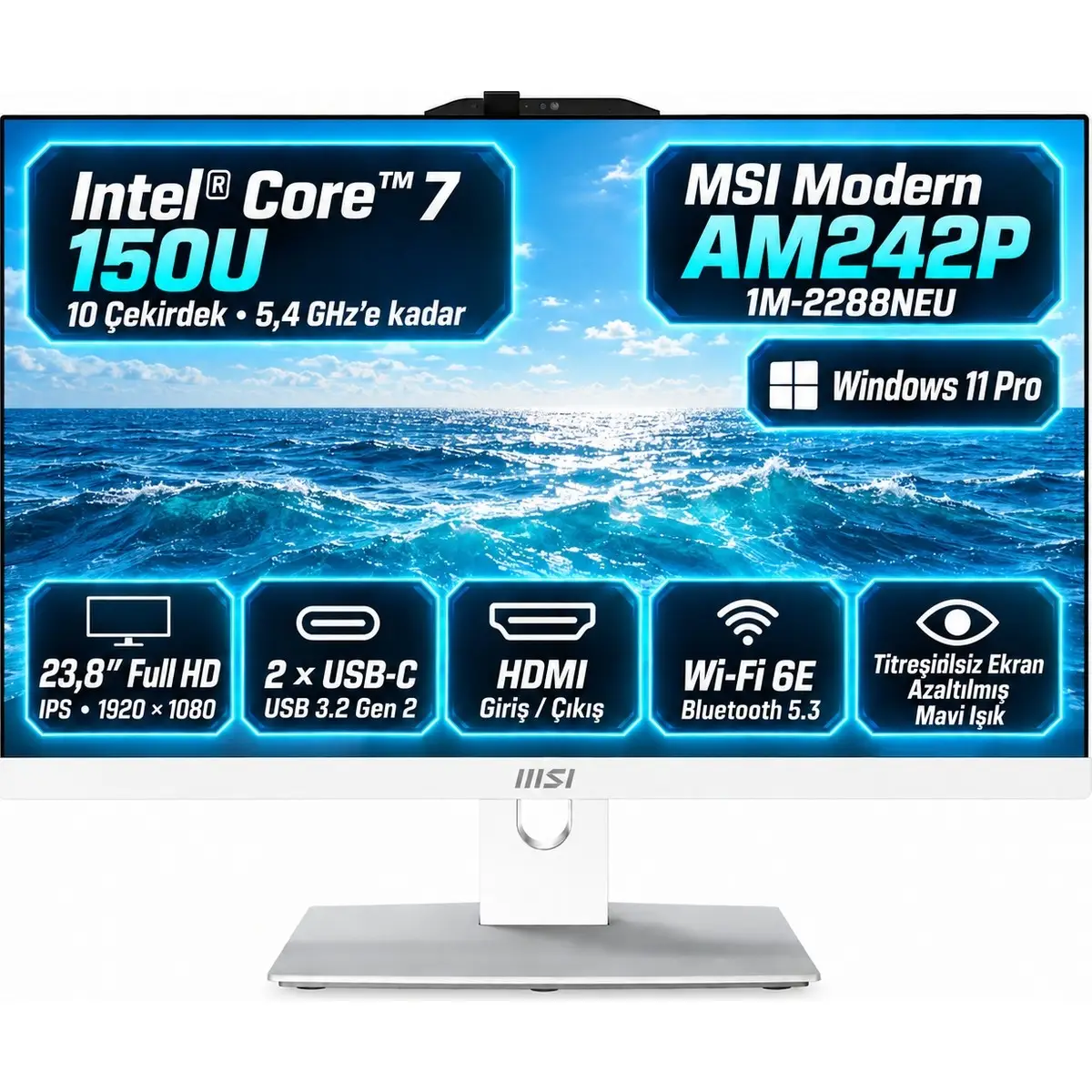 Msı Modern AM242P 1M-2288NEUS5 Intel Core 7 150U 24GB 1tb SSD Windows 11 Pro Beyaz 23.8" All In One Bilgisayar