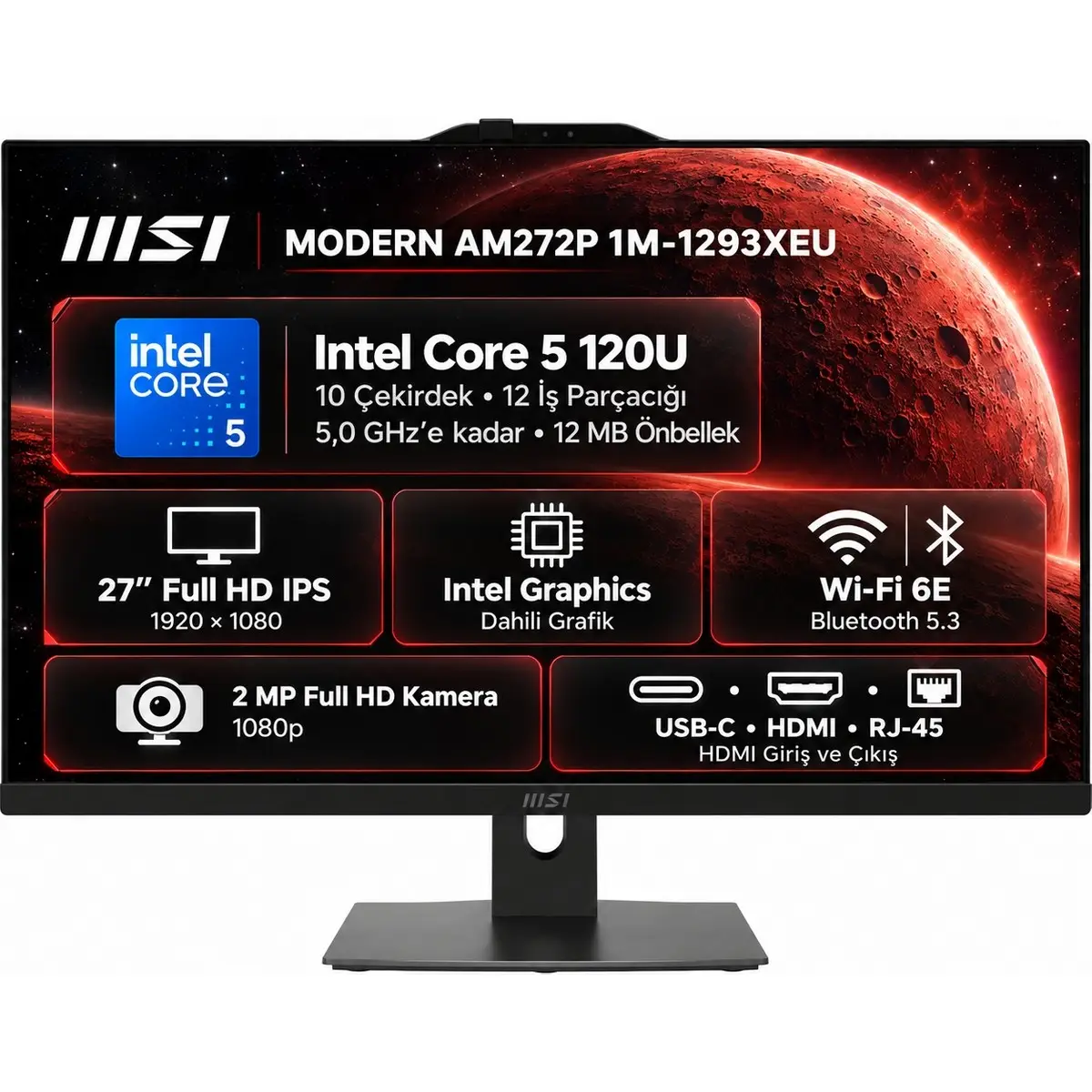 MSI MODERN AM272P Intel Core 5 120U 64GB 1TB SSD 27" Windows 11 Pro Siyah All In One Bilgisayar Snertech 1M-1293XEU S9