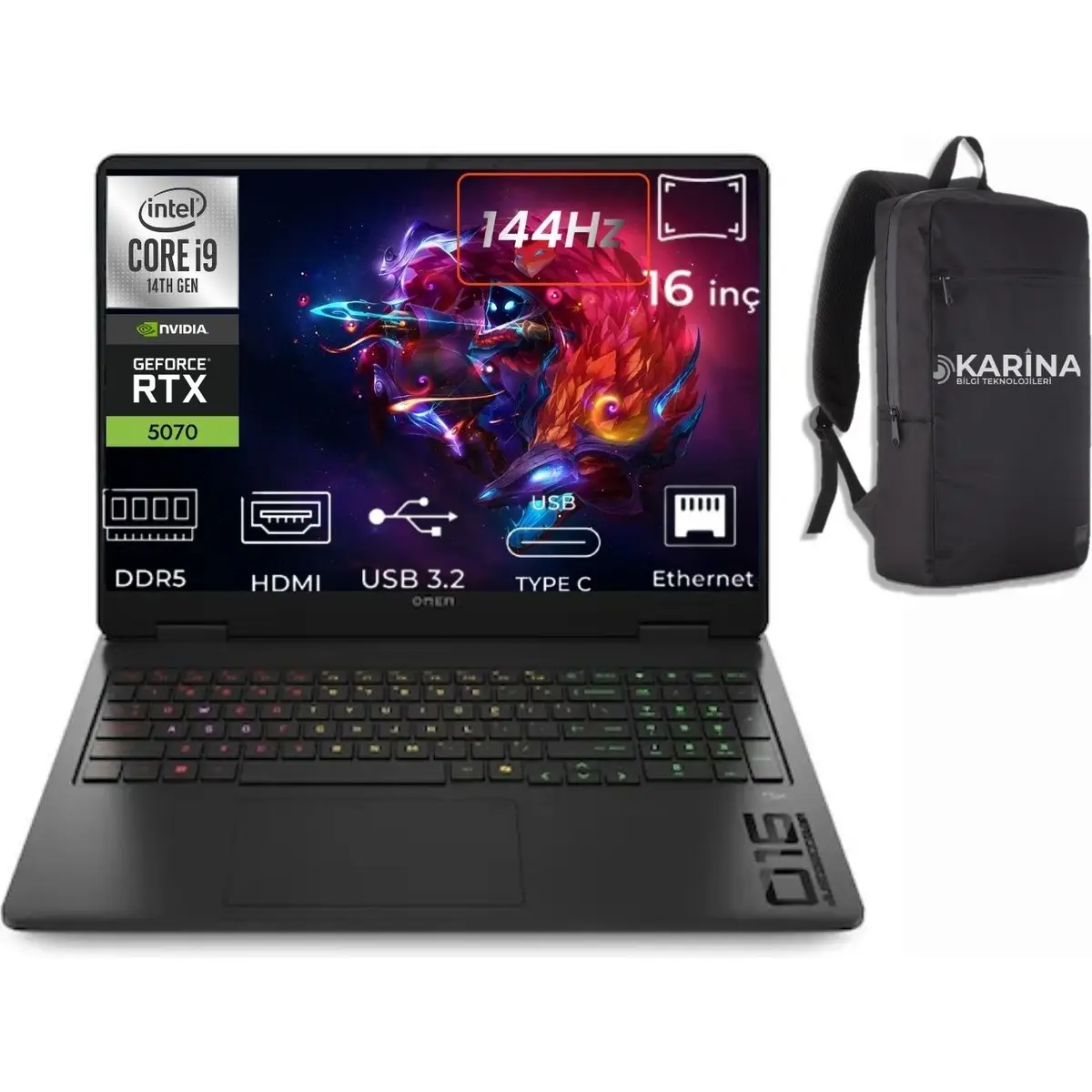 Omen 16-AM0031NT I9-14900HX C39J4EA-15 32GB 2tb RTX5070 8gb W11PRO 16" 144Hz Wuxga Gaming Laptop