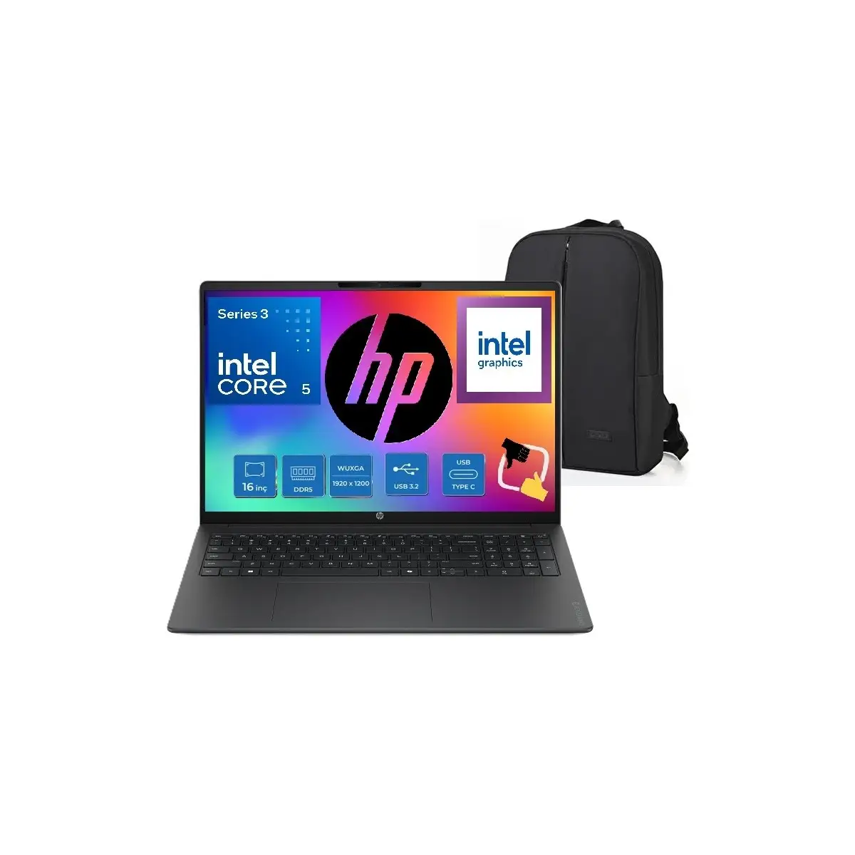 Omnibook Intel Core 5 315 16 GB Ram 512 GB SSD 16" Windows 11 Pro Taşınabilir Dizüstü Bilgisayar DX9T1EA + Snertech Çanta