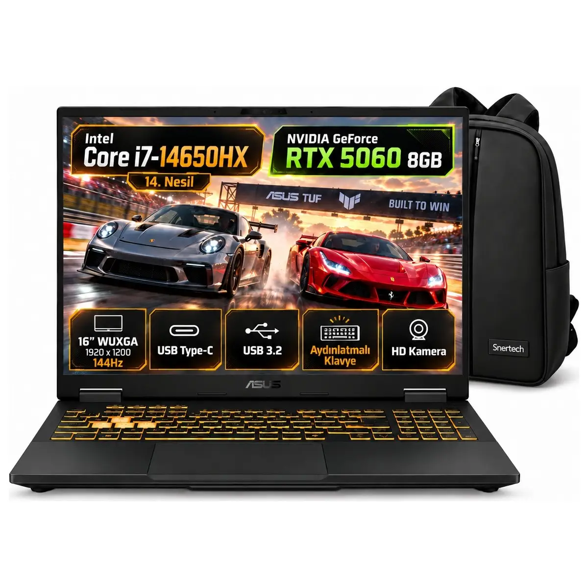 Tuf Gaming F16 FX608JMI-TU403 RTX5060 Intel Core I7 14650HX 32GB 2tb 16'' Fhd Windows 11 Pro Taşınabilir Bilgisayar + Snertech Çanta