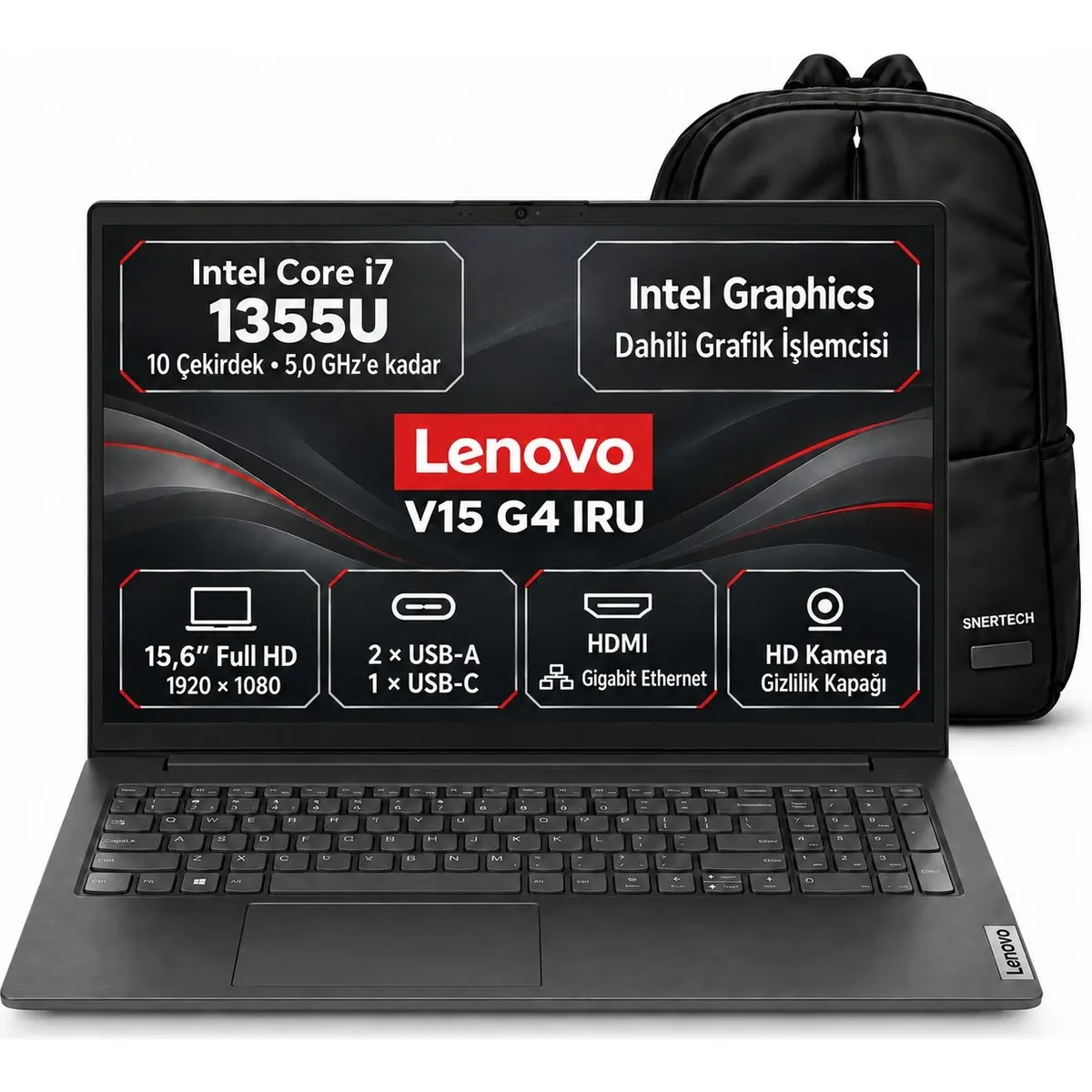 V15 G4 Iru 83A100HXTR S6 Intel Core I7 1355U 24GB 1tb SSD 15.6" Fhd Windows 11 Pro + Snertech Çanta