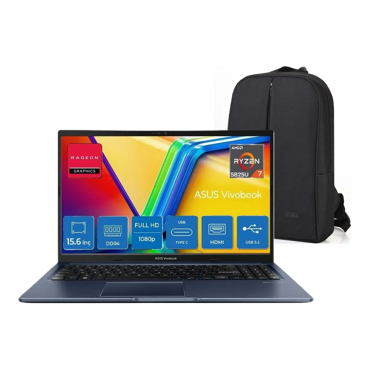 Vivobook 15 Amd Ryzen 7 5825U 32GB 512GB SSD Amd Radeon Graphics 15.6" Fhd Windows 11 Pro Taşınabilir Bilgisayar M1502YA-BQ606 + Snertech Çanta