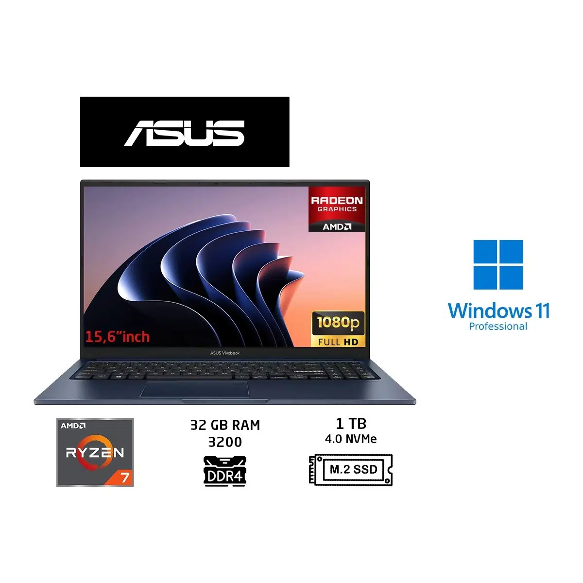 Vivobook 15 M1502YA-BQ579 Amd Ryzen 7 5825U 32GB 1tb SSD 15.6" Taşınabilir Bilgisayar W11 Pro