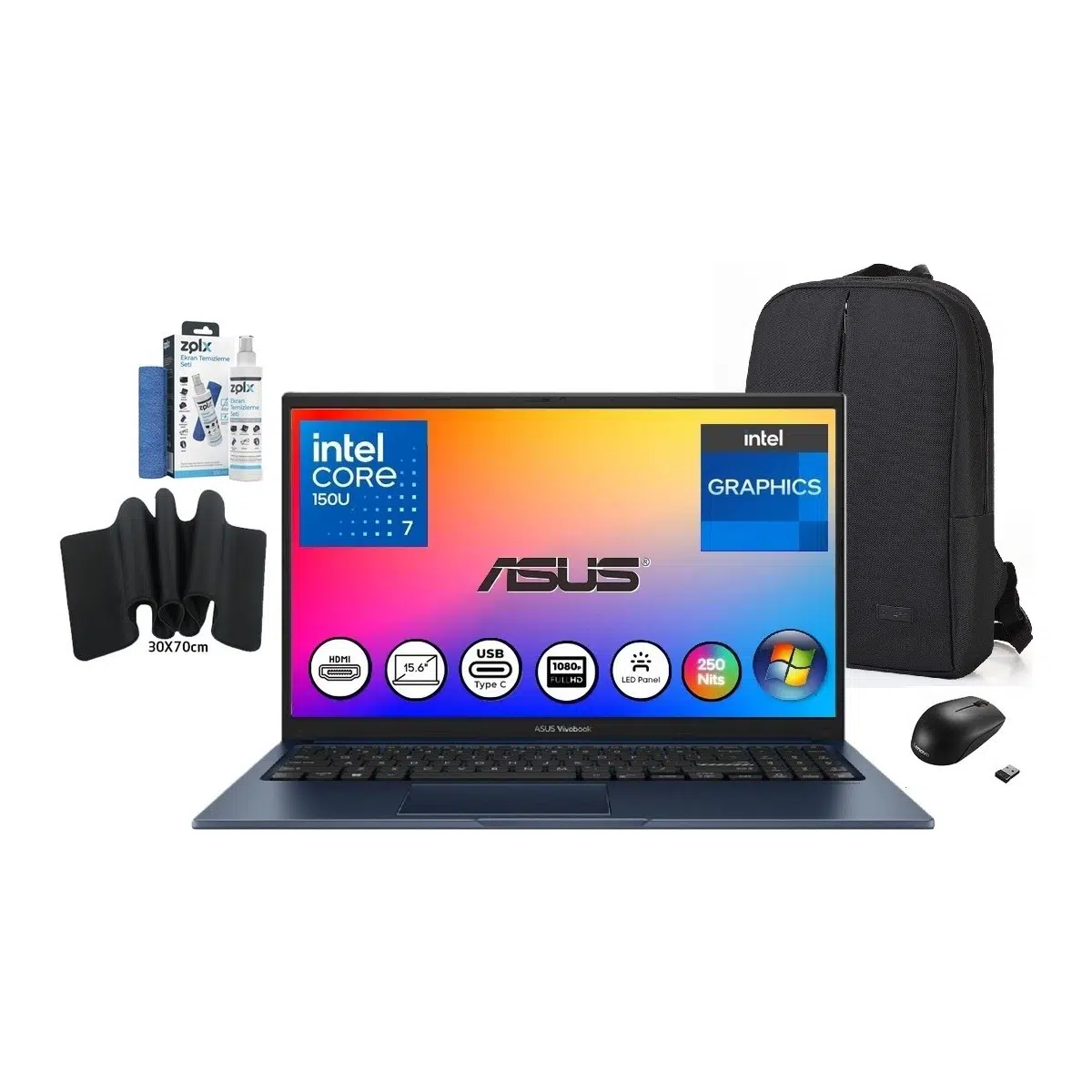 vivobook X1504VA 15 Core 7 150U 40 GB 1 Tb Ssd-15.6'' Fullhd W11 Pro Taşınabilir Dizüstü Bilgisayar Snertech Çanta+Mouse+Mousepad+Temizlikkit