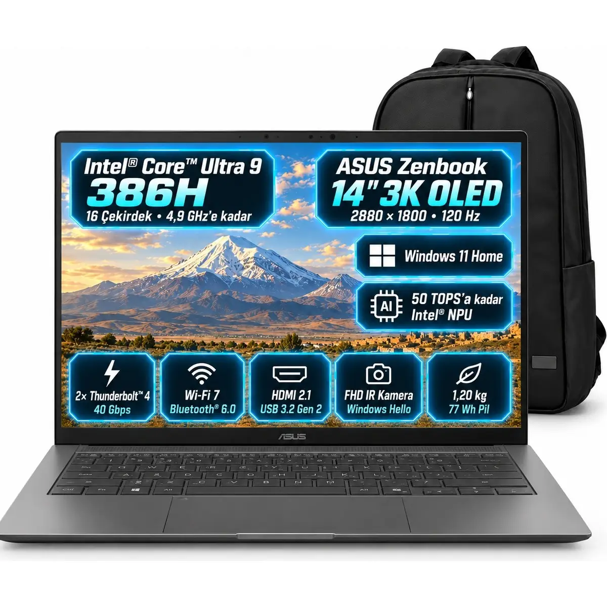 Zenbook S14 OLED UX5406AA-SW214W 3.nesil Core Ultra 9 386H 32GB 1tb SSD 14'' Windows 11 Pro + Snertech Çanta